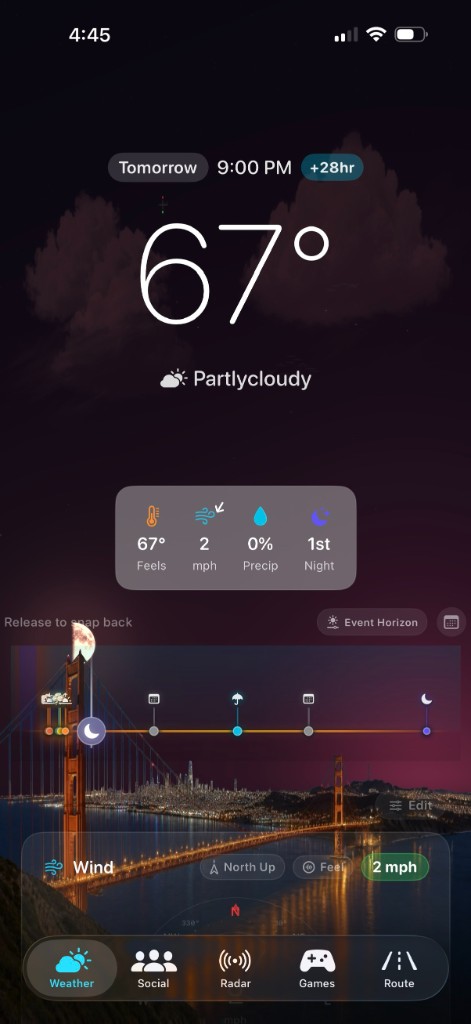 Glass Weather Dashboard — San Francisco at night