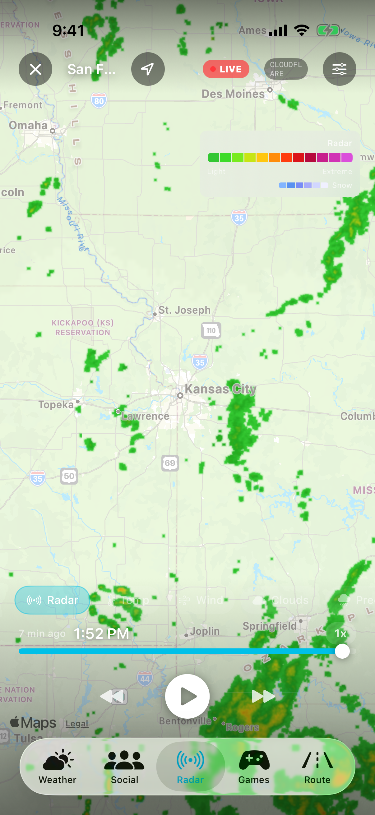 Live and forecast radar frames