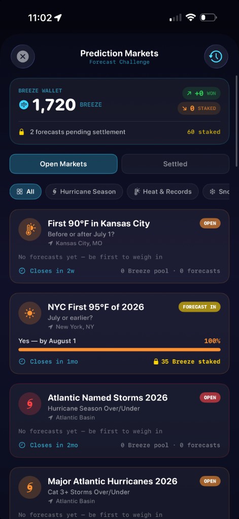 Prediction markets with Breeze wallet and open markets